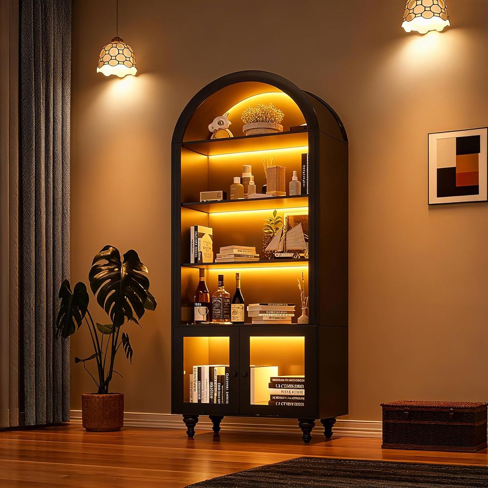 Glass Cabinet Display - Drewniana łukowata szafka ekspozycyjna z szklanymi