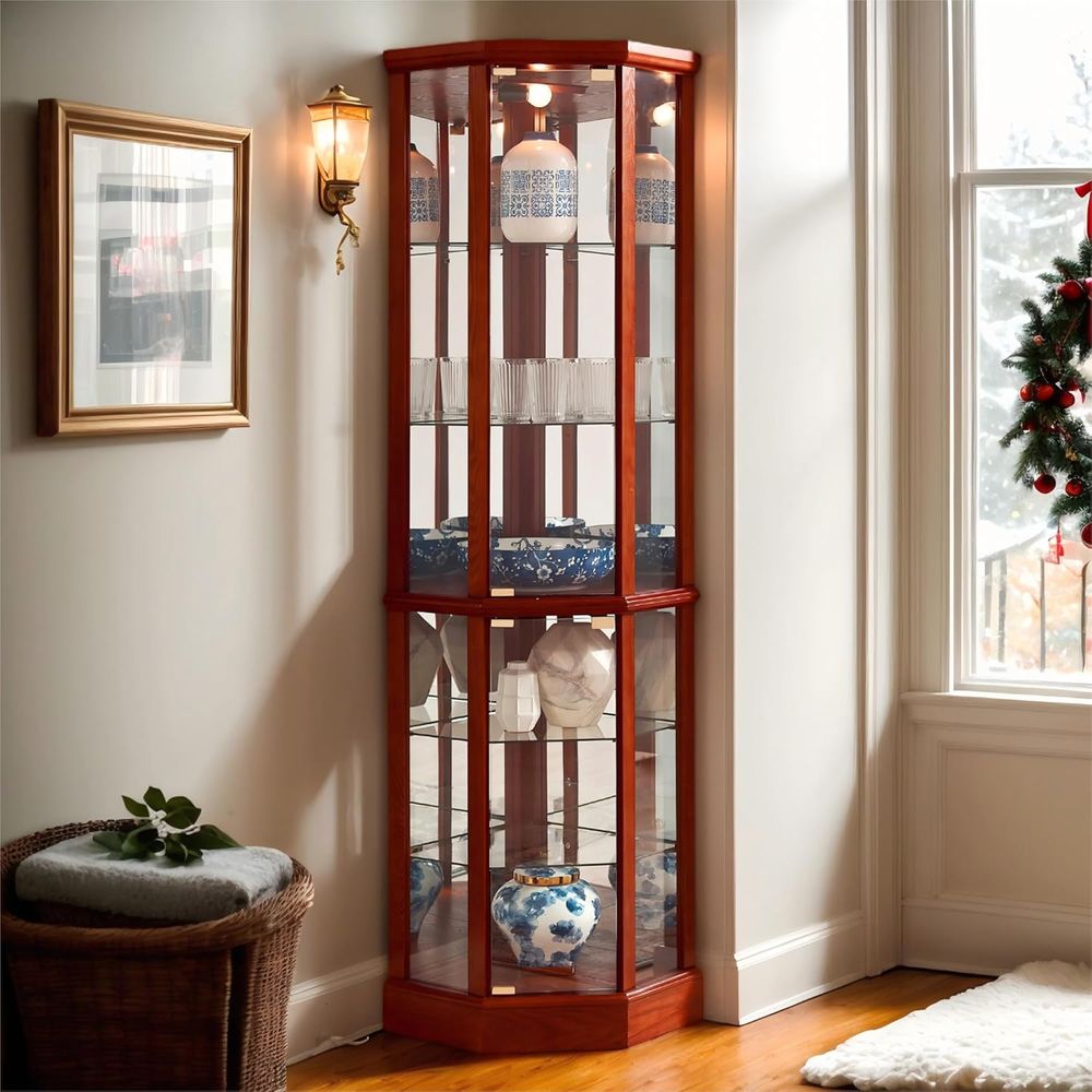 Glass Cabinet Display - Wysoka 70-calowa podświetlana szklana gablota ekspozycyjna,