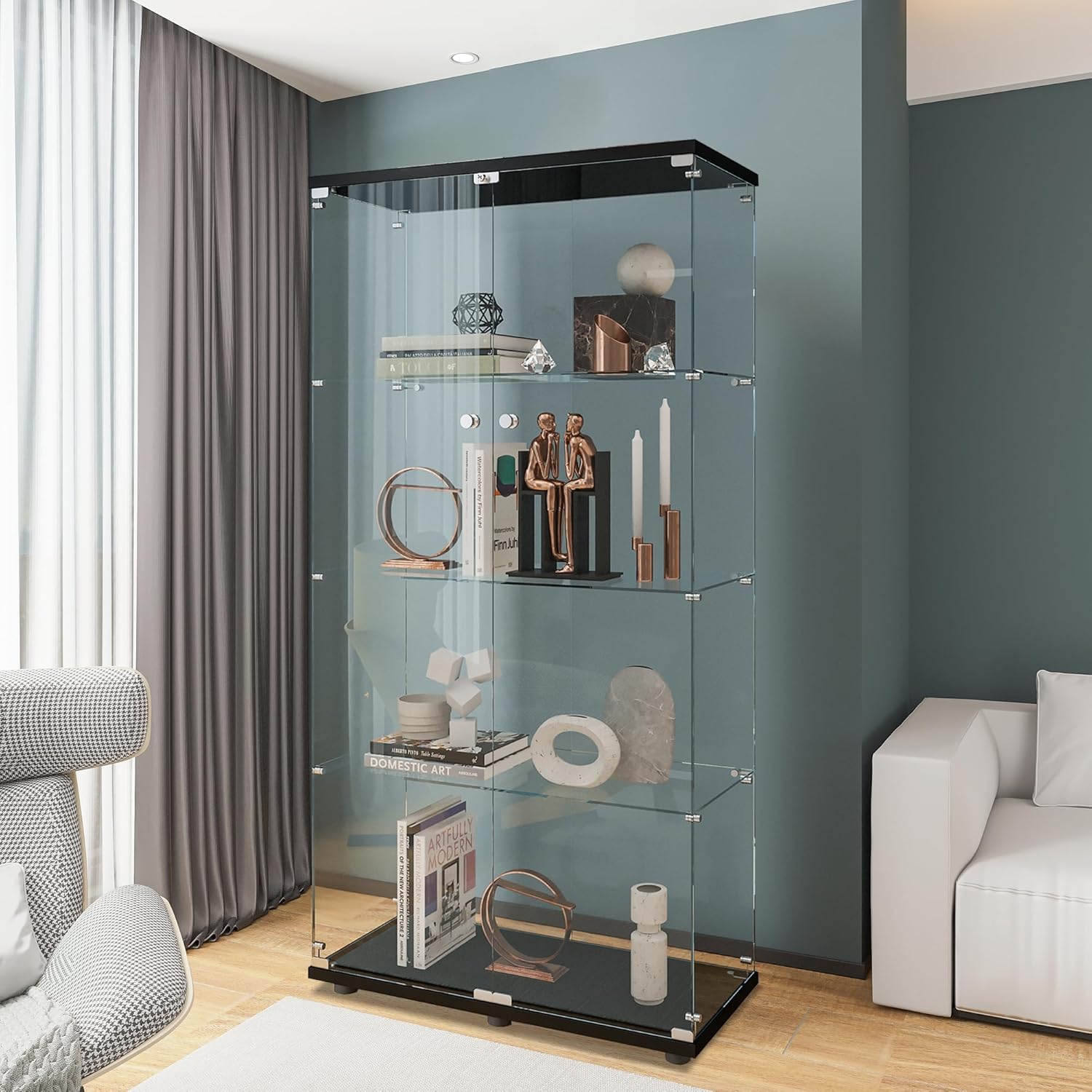Glass Cabinet Display - Szklana witryna z 4 półkami, 2