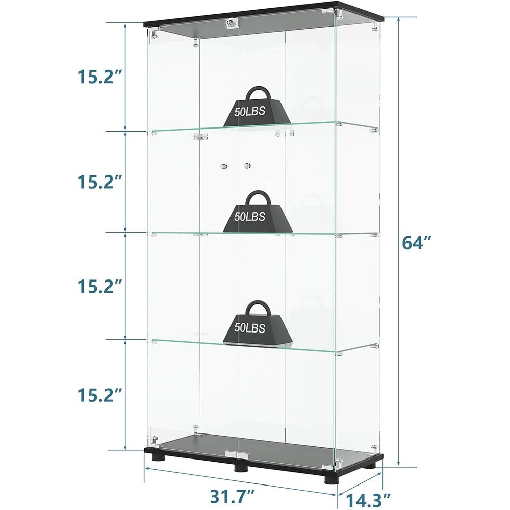 Szklana witryna z 4 półkami, p – Glass Cabinet Display recenzja i cena